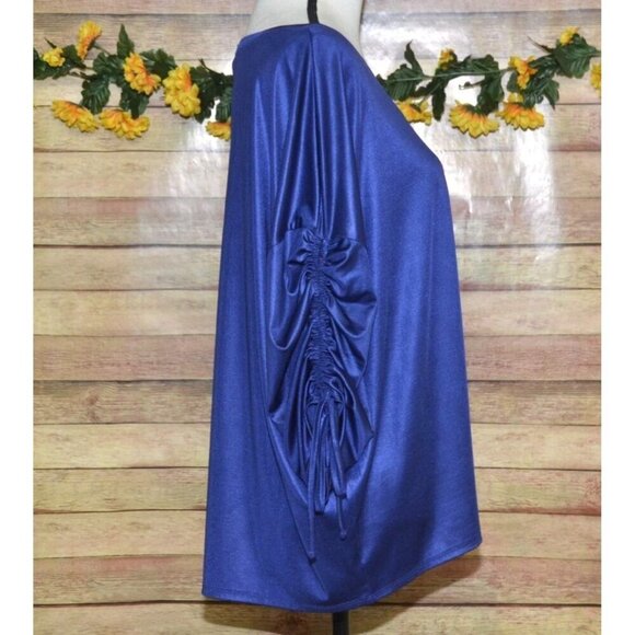 Jennifer Lopez Silky Blue Blouse Top Size XXL 3/4 Rushed Sleeve Career Night Out - Picture 4 of 9